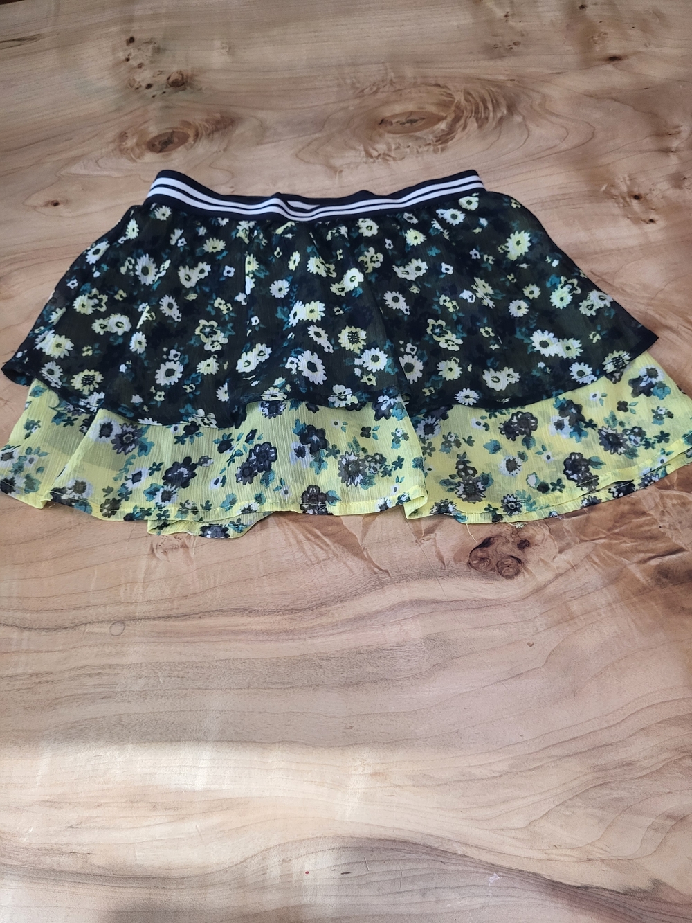 Justice Black and Yellow Floral Tiered Skort